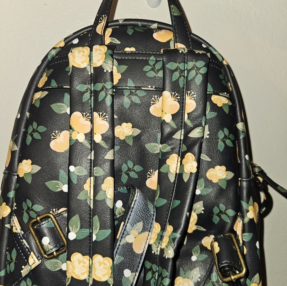 Kohls Purse Mini Backpack Handbag Black W/ Yellow Flowers - Picture 9 of 10